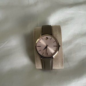 Movado Ultra Slim Rose Gold-Tone Taupe Leather Watch - Ladies
